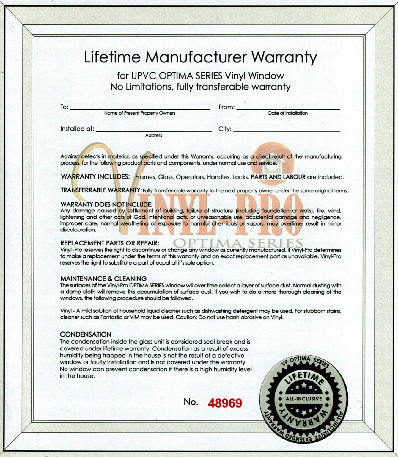 Our Windows and Doors Warranty Optima Windows and Doors