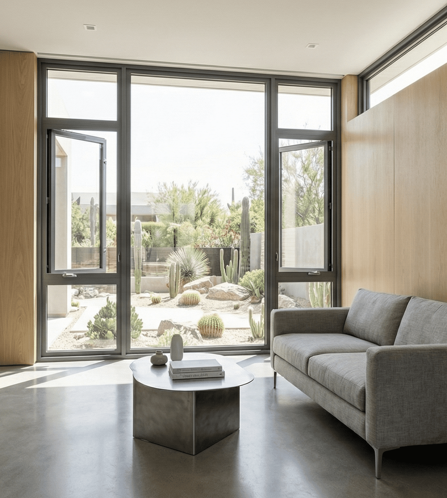 White casement window exterior view